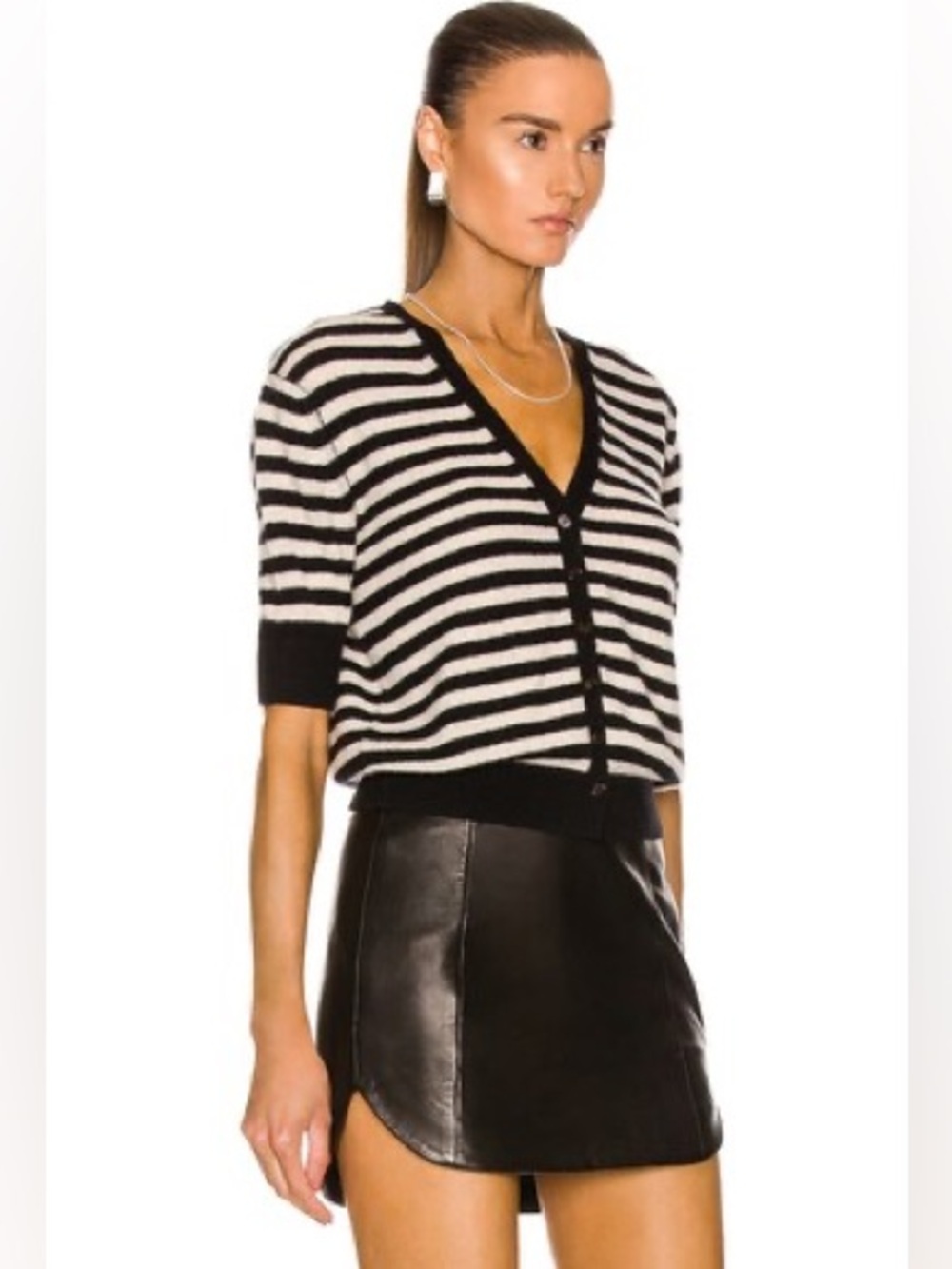 Khaite Dianna Short-Sleeve Striped Cashmere Cardigan - Small - Picture 2 of 10